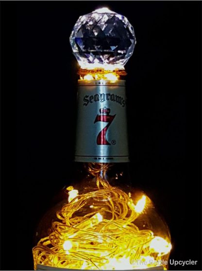 Upcycled Seagram's 7 Mood Therapy Liquor Bottle Light w/100 Warm White LED's Topped Off with an Asfour 30% Leaded Clear Crystal Prism Ball - Image 2